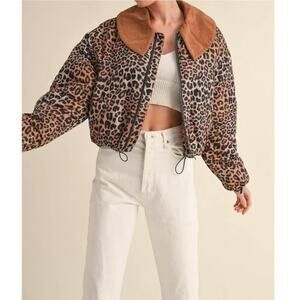 Mable Hannelore Leopard Padded Cropped Corduroy Collar Jacket L NWT $150